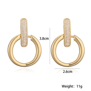 18K gold plated copper hoop earrings with zircon pendant, 3.8cm height and 11g weight