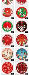 Detailed grid view showing ten diverse Christmas tree skirt patterns with festive prints