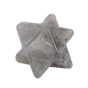 Macro shot of polished Merkaba star crystal pendant in greyish-white moonstone finish
