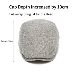 Casquette plate en coton et lin gris clair avec couronne de 10 cm pour un confort
