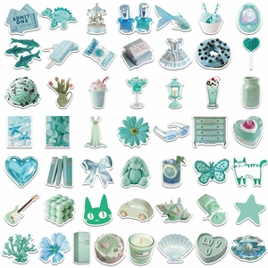 Set of 50 mint green aesthetic waterproof PVC stickers for laptop and phone case decor