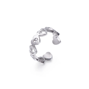 Bague cœur ouverte minimaliste en acier argenté avec zircons blancs pour femmes