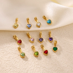 18K gold plated heart charms with colorful zircon gemstones for DIY jewelry making