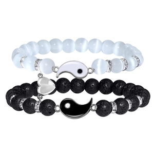 Bracciali Coppia Yin Yang Bagua Pietra Lavica Turchese Bianco Cuore Magnetico Ciondolo Perline Regolabile Gioielli Retrò Regalo