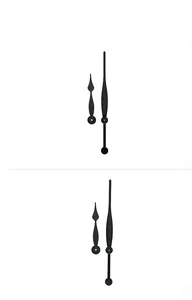 Detail of model 1064 black metal wall clock hands showing hour and minute needles