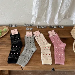 Chaussettes Mi-Mollet Vintage Pour Femmes Mélange De Coton Motif Cœur Jacquard Géométrique Respirant Style Forêt