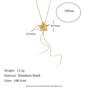 18K gold plated stainless steel star tassel necklace with adjustable sliding chain