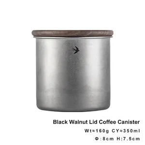 350ml stainless steel coffee canister with black walnut lid and swallow logo detail