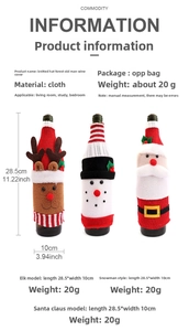 Weihnachtsflaschenhüllen-Set mit Rentier Schneemann Nikolaus und Maßtabelle 28,5x10cm
