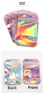 Front and back view of iridescent laser ziplock bags for jewelry packaging