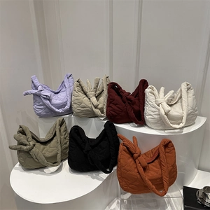 Women Fashion Heart Quilted Puffy Shoulder Bag Knotted Strap Large Capacity Nylon Crossbody Cloud Bag Daily Casual