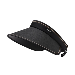 Women black wide brim sun visor with breathable woven texture and UV protection