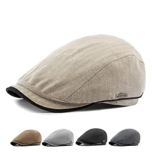 Berretto Piatto Retro Stile Britannico Spina Di Pesce Traspirante Cotone Poliestere Newsboy Berretto Con Decoro In Metallo