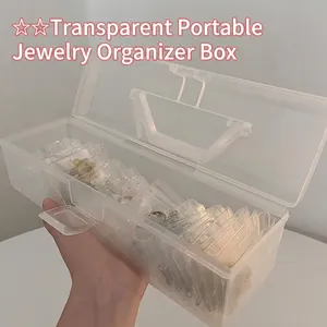Portable clear jewelry box with handle and anti-oxidation storage bags for earrings