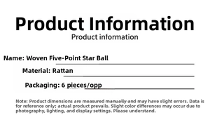 Detail specifications of 6pcs rattan star ornaments with handmade natural weaving info