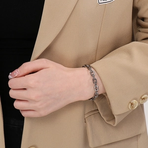 Minimalist gunmetal stainless steel cable chain bracelet for men and women on wrist