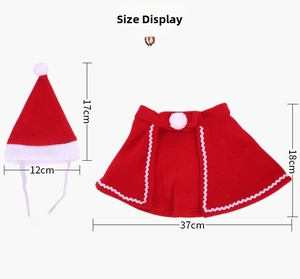 Detailed size guide for pet Christmas hat and cape showing height and width measurements
