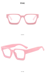 Front and 45-degree side views of pink square frame sunglasses for fashion women
