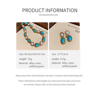Detailed size specifications for vintage resin pearl necklace and earring set