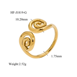 Détail macro de la bague spirale en acier doré 18K, largeur 10,20mm et épaisseur 1,75mm