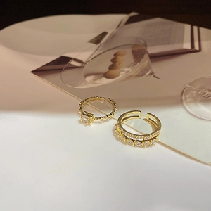 Elegant gold plated double layer stackable ring set with square zircon accents