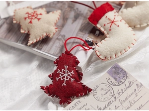 Handmade Christmas wool felt ornaments with snowflake embroidery and vintage style design