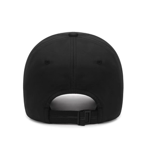 Rear view of black reflective baseball cap with adjustable strap and quick-dry fabric