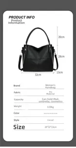 Detailed dimension guide for black PU leather tote with 32cm width and 28cm height