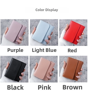 Available in six colors including purple, blue, red, black, pink, and brown leather wallets