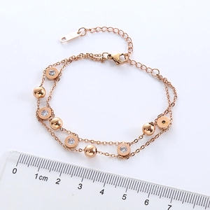 Double-layer rose gold stainless steel bracelet with Roman crystals and polished beads