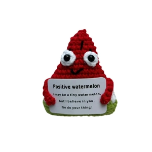 Handmade crochet positive watermelon doll with inspirational quote card decor