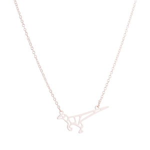 Origami dinosaur necklace in rose gold finish with minimalist geometric cutout design