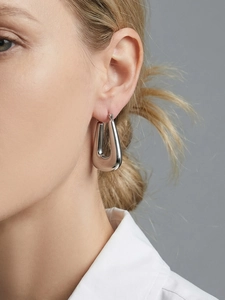 Polished silver U-shaped hoop earrings for women with high-shine geometric design
