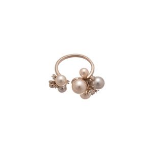 French vintage open ring with cream and grey pearls and cubic zirconia in rose gold
