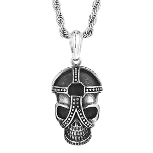 Pendentif tête de mort pirate argenté style viking vintage pour bijoux homme tendance