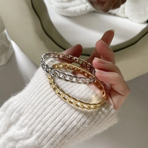 European minimalist hollow chain bangles in gold and silver finish stainless steel