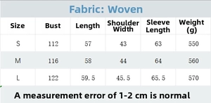 Detailed size chart for the leopard print blazer and skirt two-piece woven set