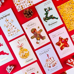 3D gold stamped Christmas greeting card set with tree reindeer and star designs