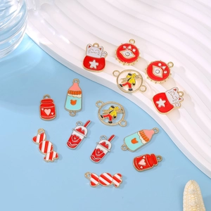Bulk red macaron enamel alloy charms in candy and jar shapes for DIY jewelry making