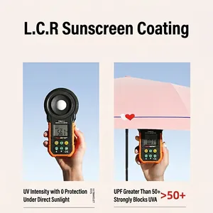 Pink UV sun umbrella with L.C.R coating and UPF 50+ blocking over 99% of UV rays