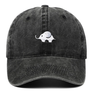 Washed Cotton Baseball Cap Elephant Embroidery Retro Distressed Curved Brim Adjustable Casual Outdoor Sun Hat