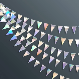 Iridescent triangle bunting flag banner with laser rainbow finish for party hanging decor