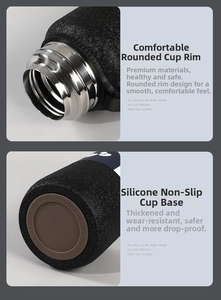 Detail of 316 stainless steel vacuum mug with matte black finish and non-slip silicone base