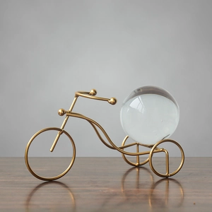 Modern Minimalist Tricycle Globe Crystal Ball Ornament Metal Iron Stand Desktop Home Decor Luxury Abstract Figurine