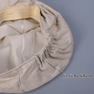 Irregular linen peaked cap for women with an adjustable elastic strap in beige