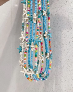 Bohemian colorful beaded starfish pendant necklaces for women beach jewelry style