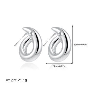 Detailed size specifications for thick silver water drop earrings measuring 23mm by 21mm