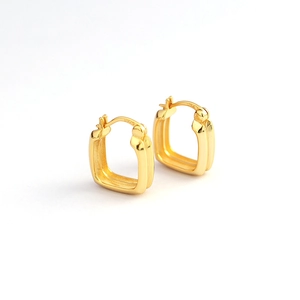Minimalist double-layered square S925 sterling silver hoop earrings in gold finish