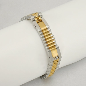 Classic two-tone silver and 18K gold stainless steel watch band bracelet for men