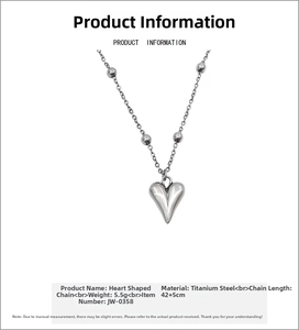 Detail showing titanium steel heart pendant necklace with 42+5cm chain specs